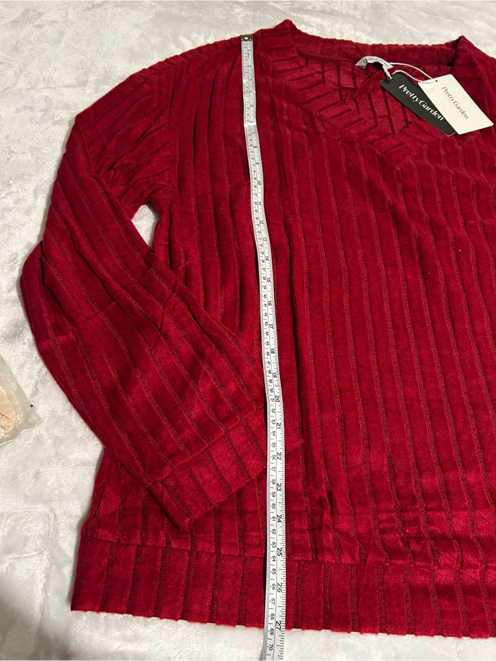 Plus Size V-Neck Ribbed Sweater - Crimson Red - Picture 3 of 7